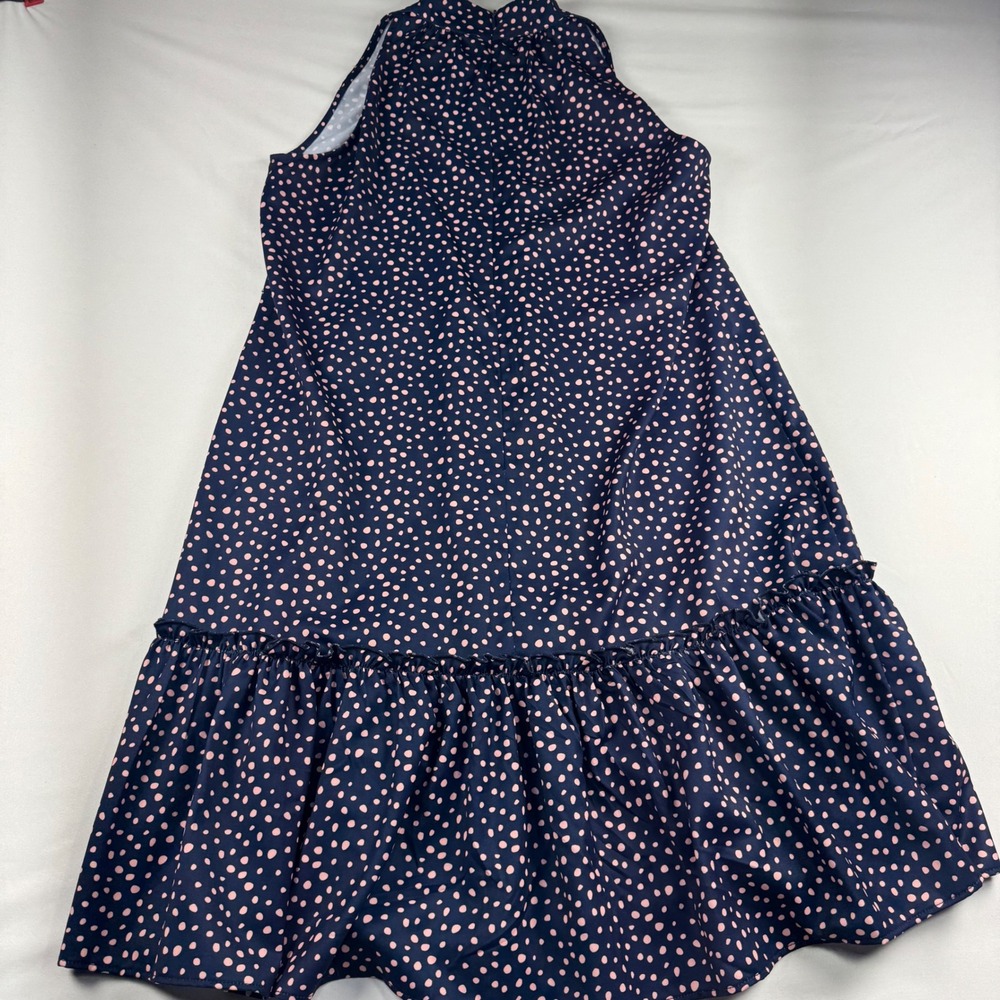 Sam Edelman Navy Pink Polka Dot High Neck Ruffle Hem Shift Dress XS - Picture 5 of 8